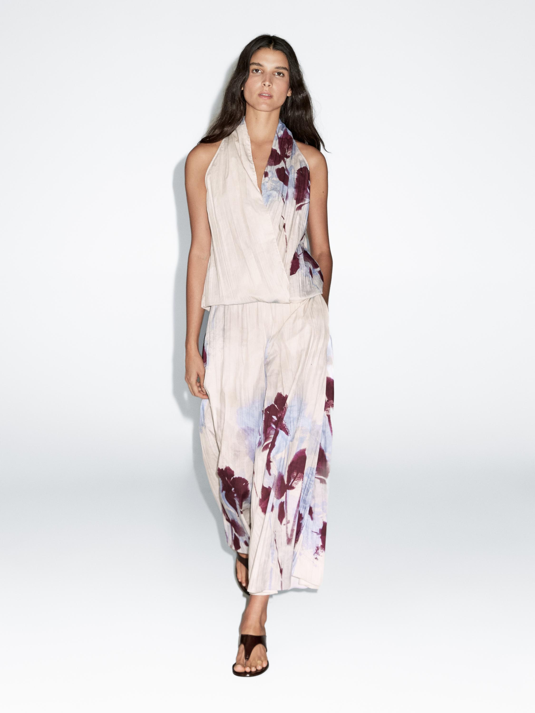 Printed surplice halter top